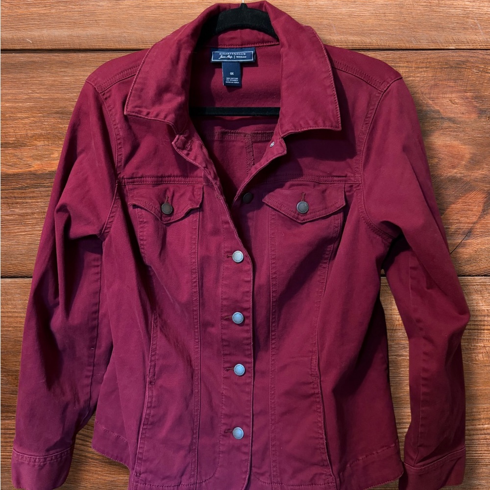 Charter Club Jean Shop Burgundy Denim Jacket 0X (Large) Stretch Cotton Jean Coat